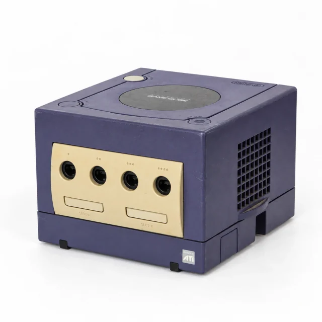Nintendo GameCube — purple console with leads