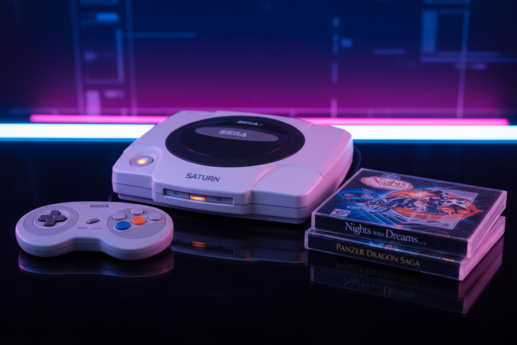 Sega Saturn refurbished console bundle with controller and two games